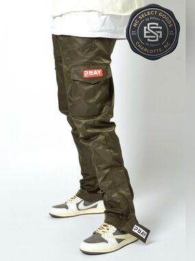 PRAY Apparel Unisex Olive Green Cargo Pants Streetwear Techwear Size Small
